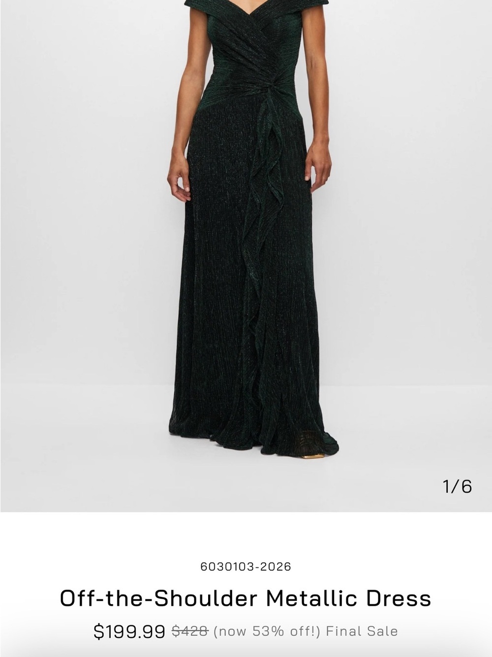 Off-Shoulder Emerald Maxi Evening Gown - Picture 3 of 3